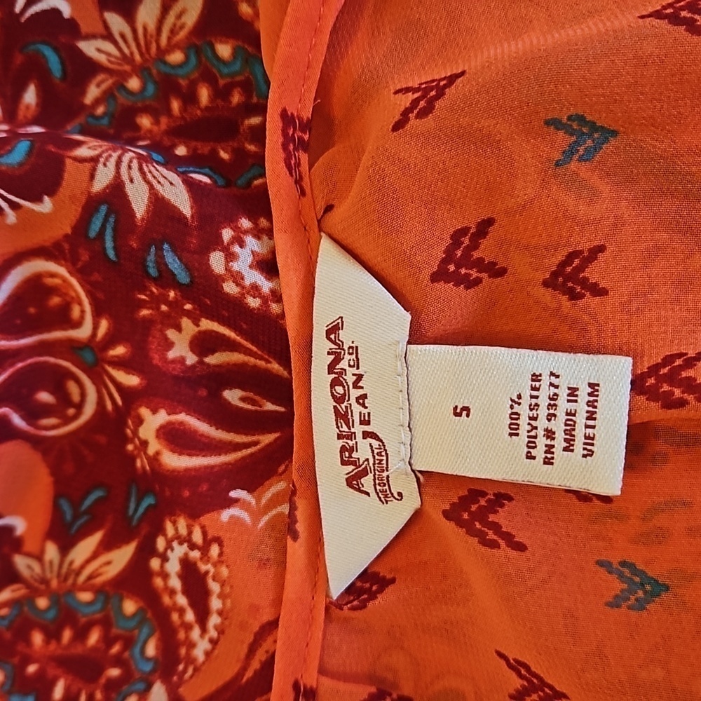 Arizona The Original Jean Company. Cold Shoulder Boho Top Size S orange  floral - Picture 11 of 16